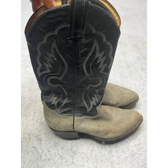 Tony Lama 6253 Mens Grey Black Leather Western Cowboy Boots Size 9.5 D USA Made